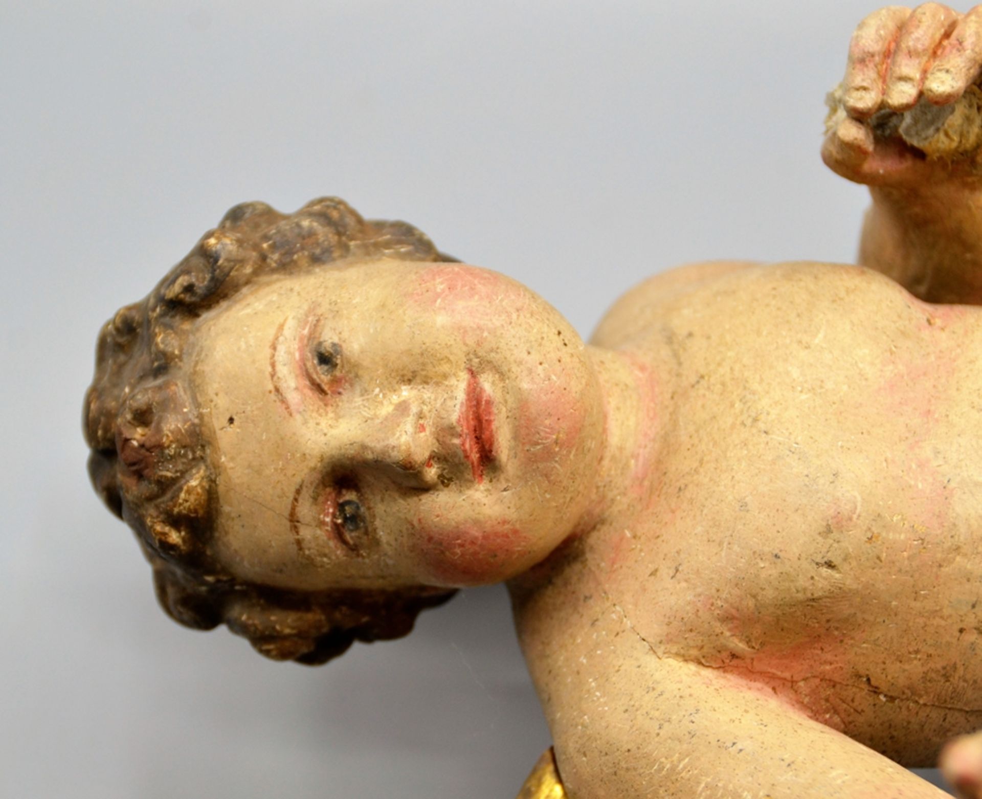 Paar Putto Wandengel Schnitzfiguren Rokoko um 1800 ca. 29 cm - Bild 3 aus 9