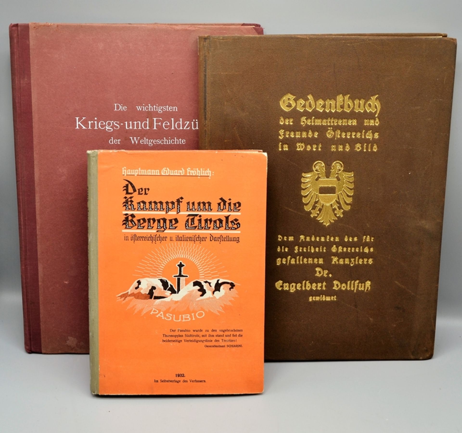 Bücher Konvolut Österreich Tirol WKI etc. 3-teilig, darunter Gedenkbuch der Heimattreuen und Freund