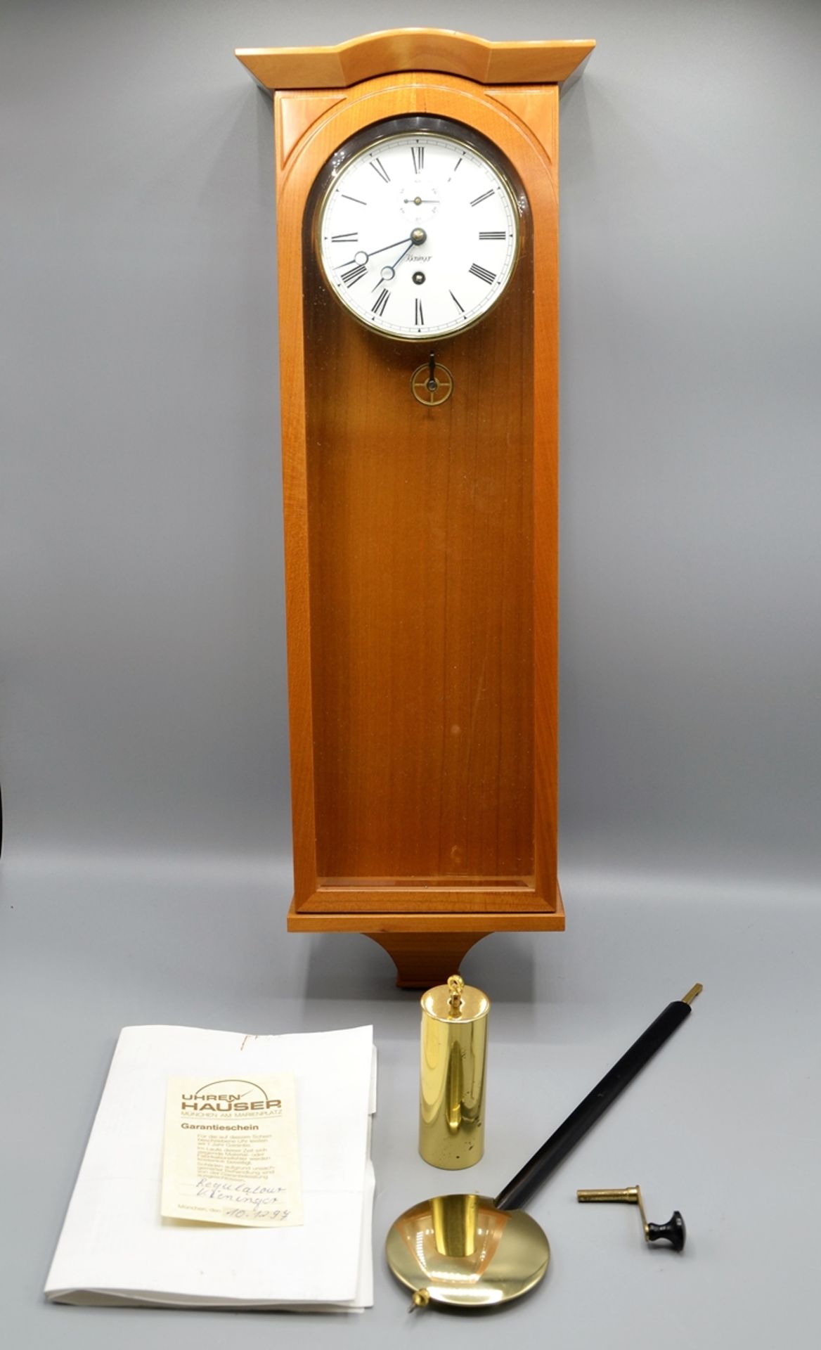 Kieninger Miniatur Seilzugregulator Wanduhr ca. 54 cm, die Uhr läuft an (Ganggenauigkeit u. Laufdau