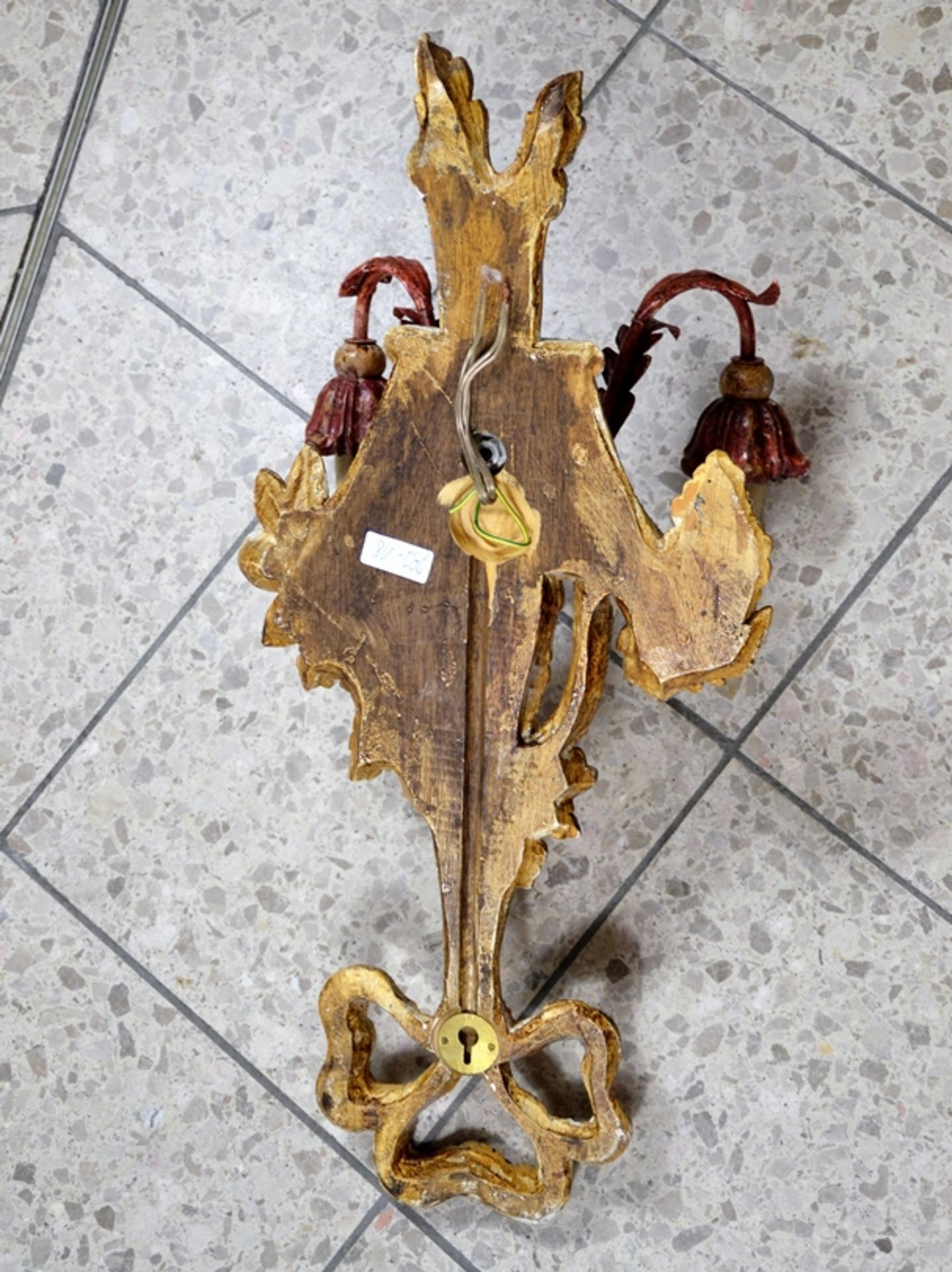 Wandleuchter 2-flammig Obstkorb Holz ca. 60 cm, Elektrik ungeprüft (vom Fachmann prüfen lassen) - Bild 3 aus 3