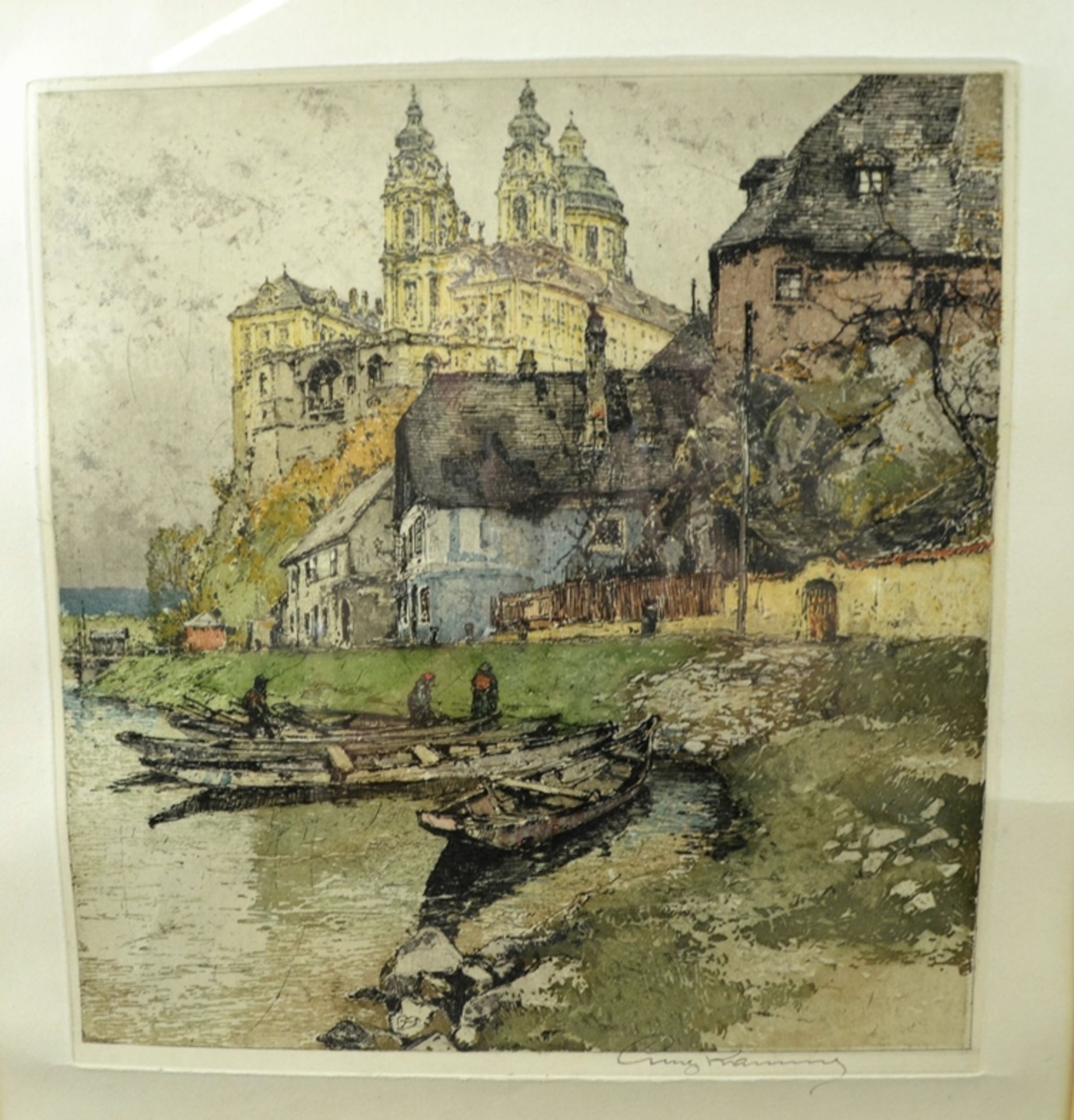 Luigi Kasimir (1881 Pettau - 1962 Wien) "Dom Salzburg" Radierung in Farbe ca. 51 x 51 cm (mit Rahme - Image 3 of 3