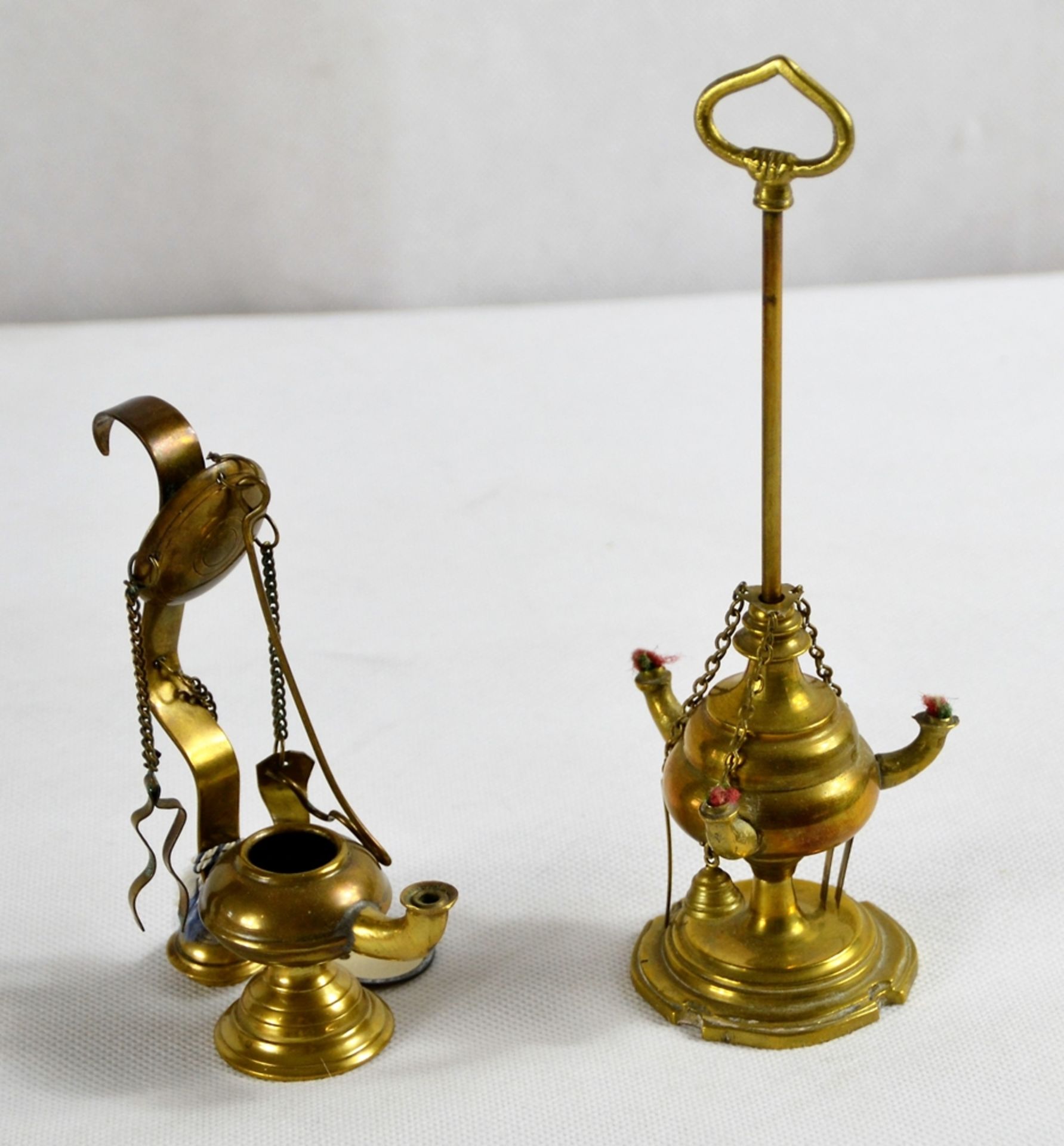 Puppenstube Miniatur Öllampen Messing 2 St. (selten), ca. 18 u. 12 cm