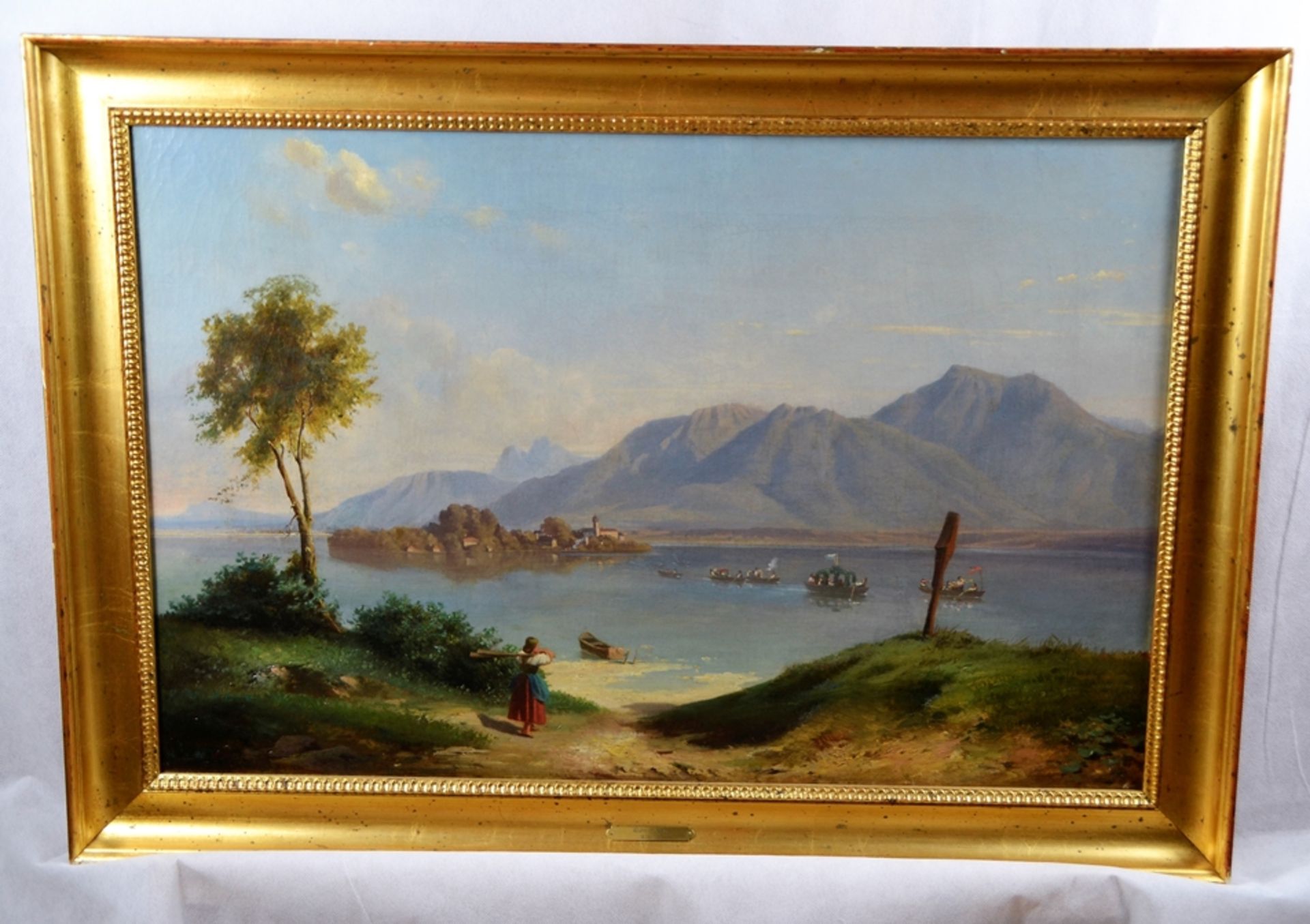 Wilhelm Marc (1839 Landshut - 1907 München) Gemälde "Prozession Chiemsee", Öl auf Leinwand, l. u. s