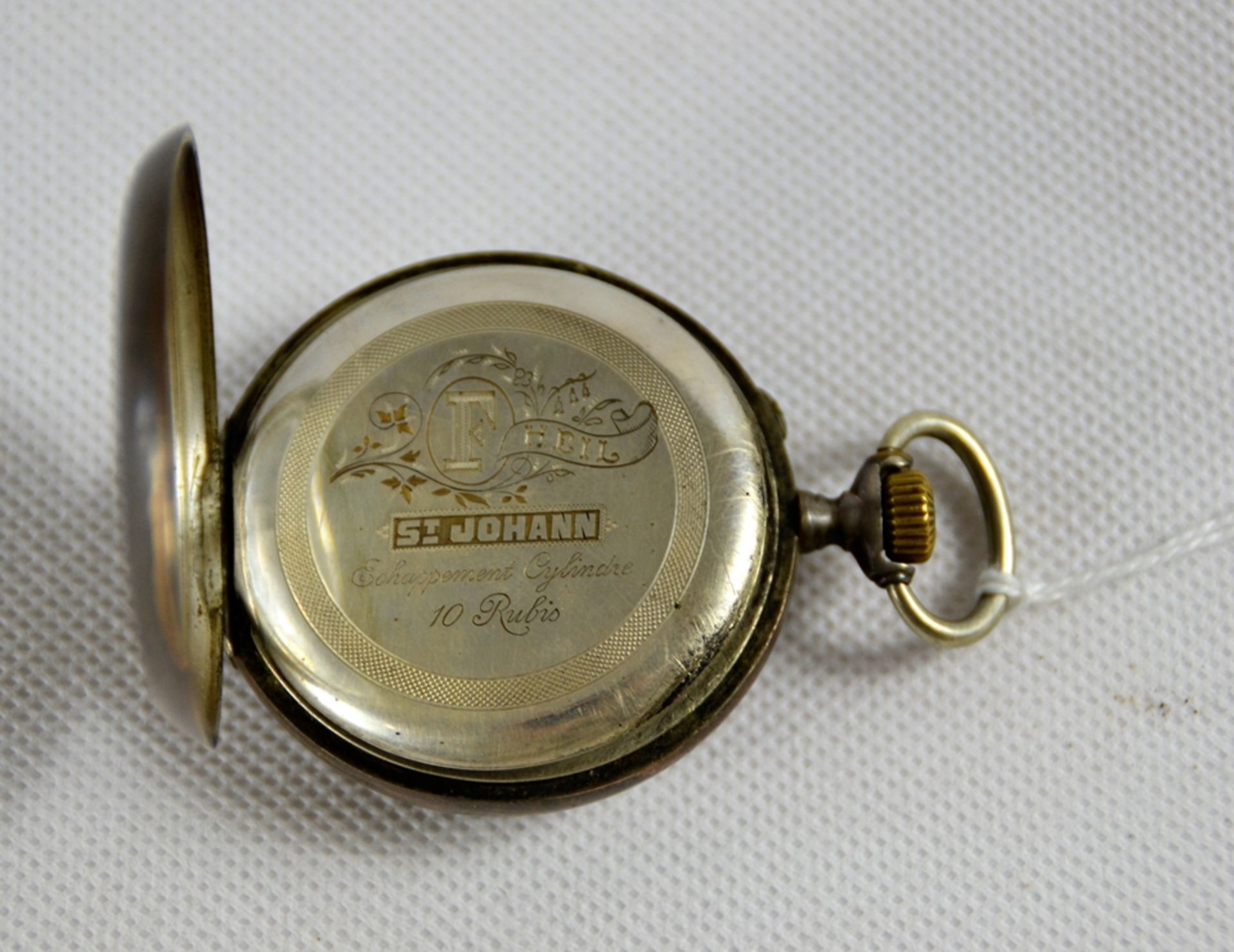 F. Heil St. Johann Taschenuhr 800 Silber, Ø ca. 4,6 cm, beide Deckel Silber, die Uhr läuft an (Gang - Image 3 of 4