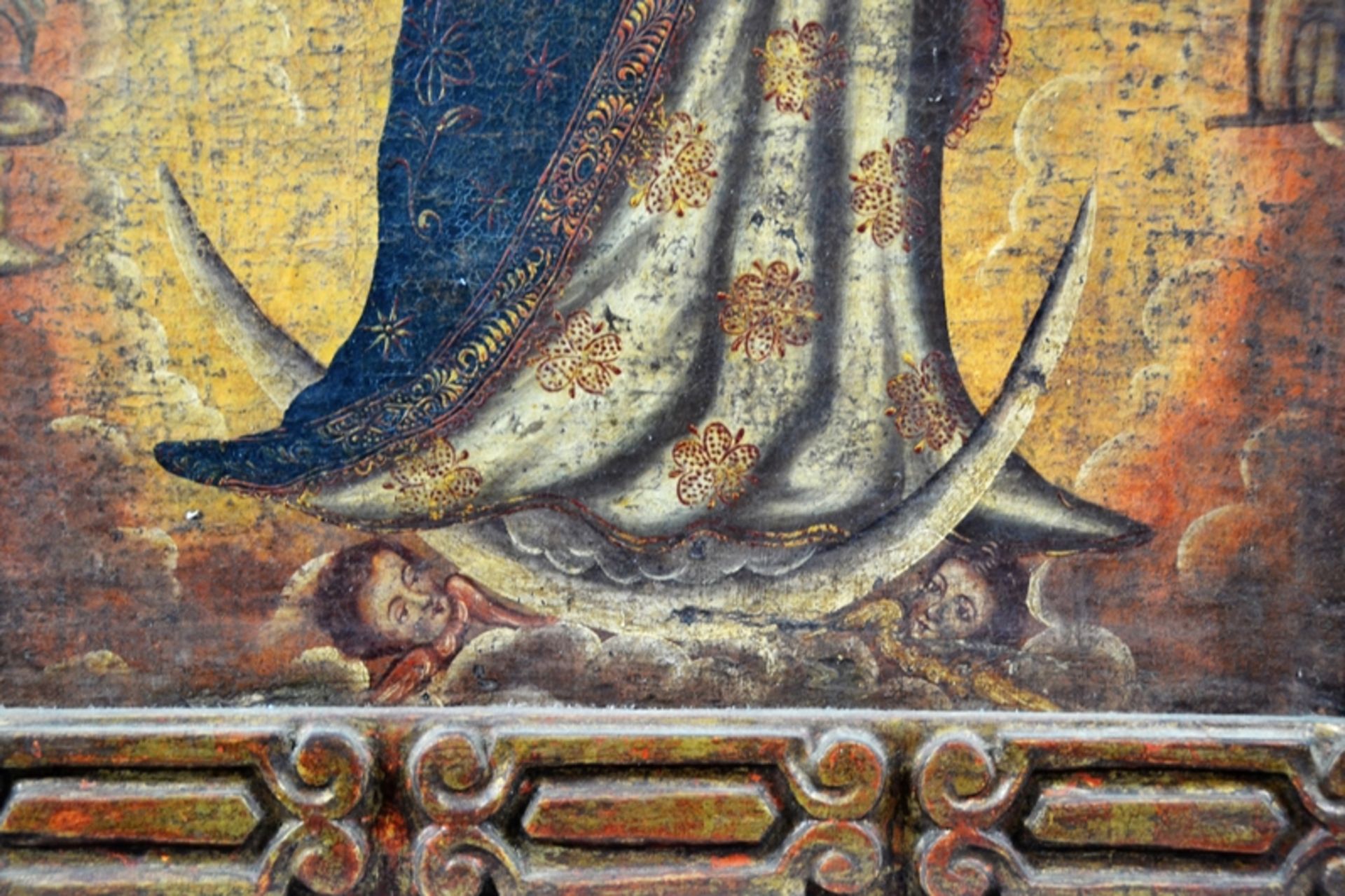Mondsichelmadonna Gemälde wohl Spanien 18 Jhd., Öl auf Leinwand, schöner Rahmen geschnitzt kleine S - Bild 3 aus 5
