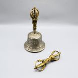 Tibetische Glocke Handglocke mit Dorje, Glocke ca. 22 cm, Dorje ca. 17 cm