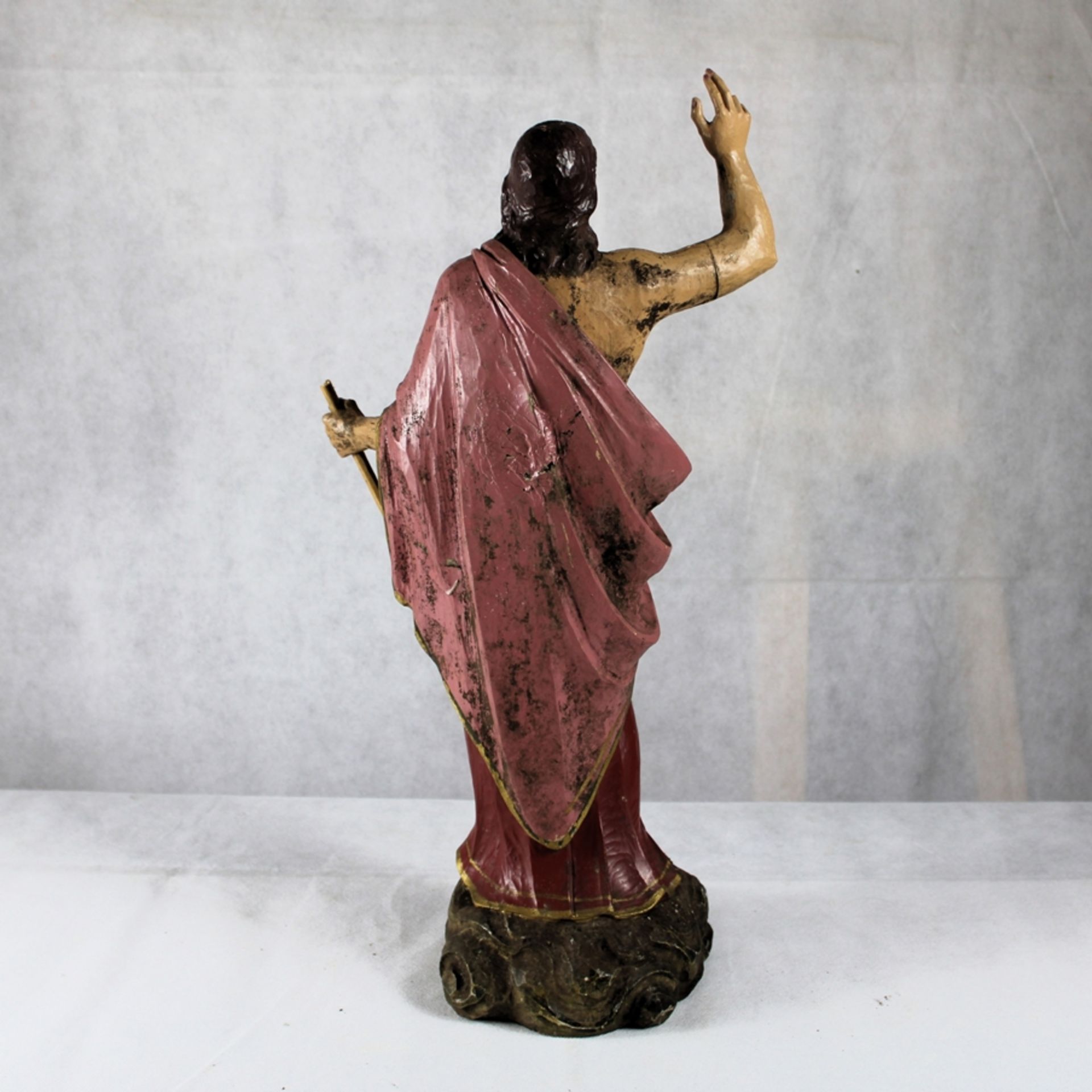 Jesus Schnitzfigur um 1900 ca. 51,5 cm, Stab ergänzt - Bild 2 aus 2