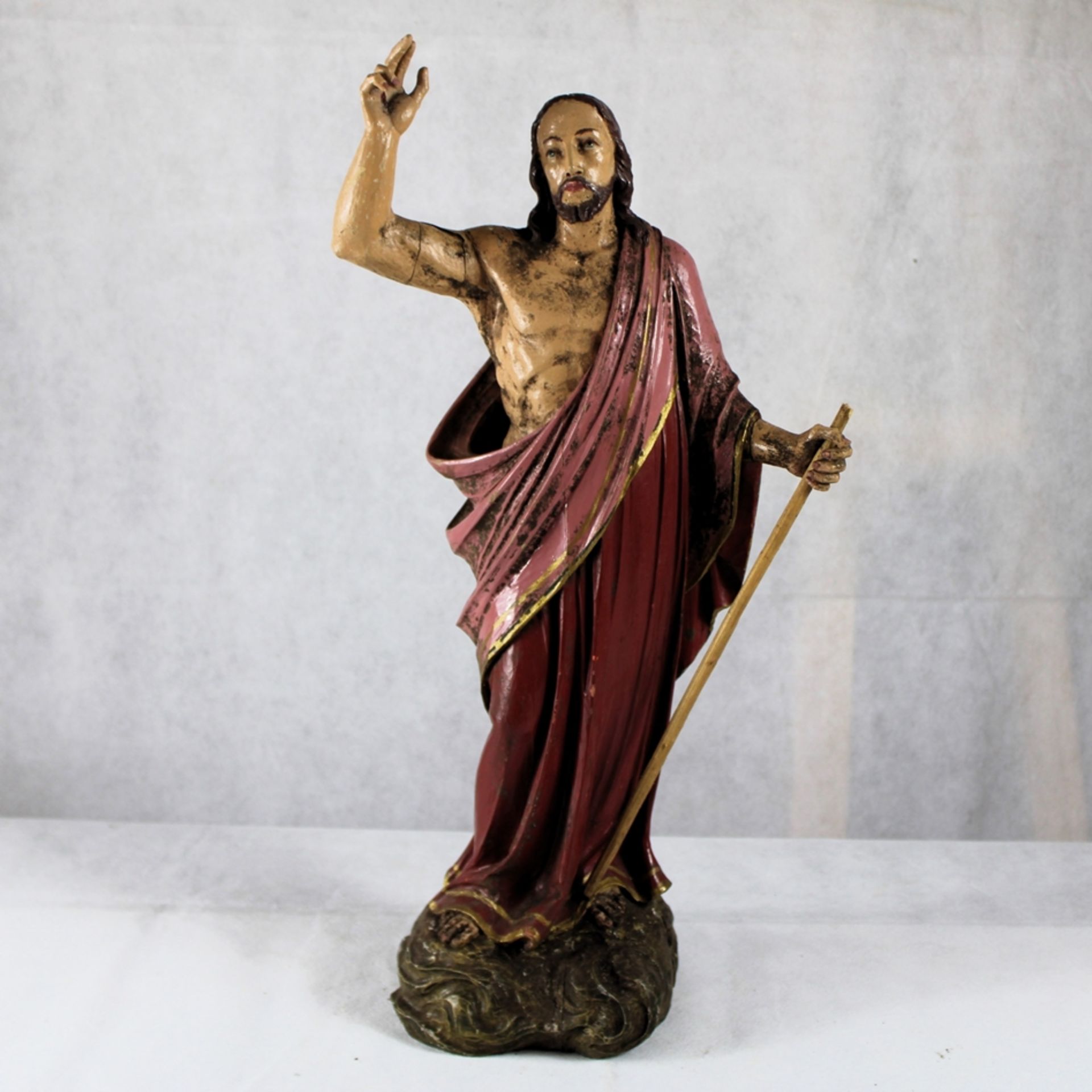 Jesus Schnitzfigur um 1900 ca. 51,5 cm, Stab ergänzt