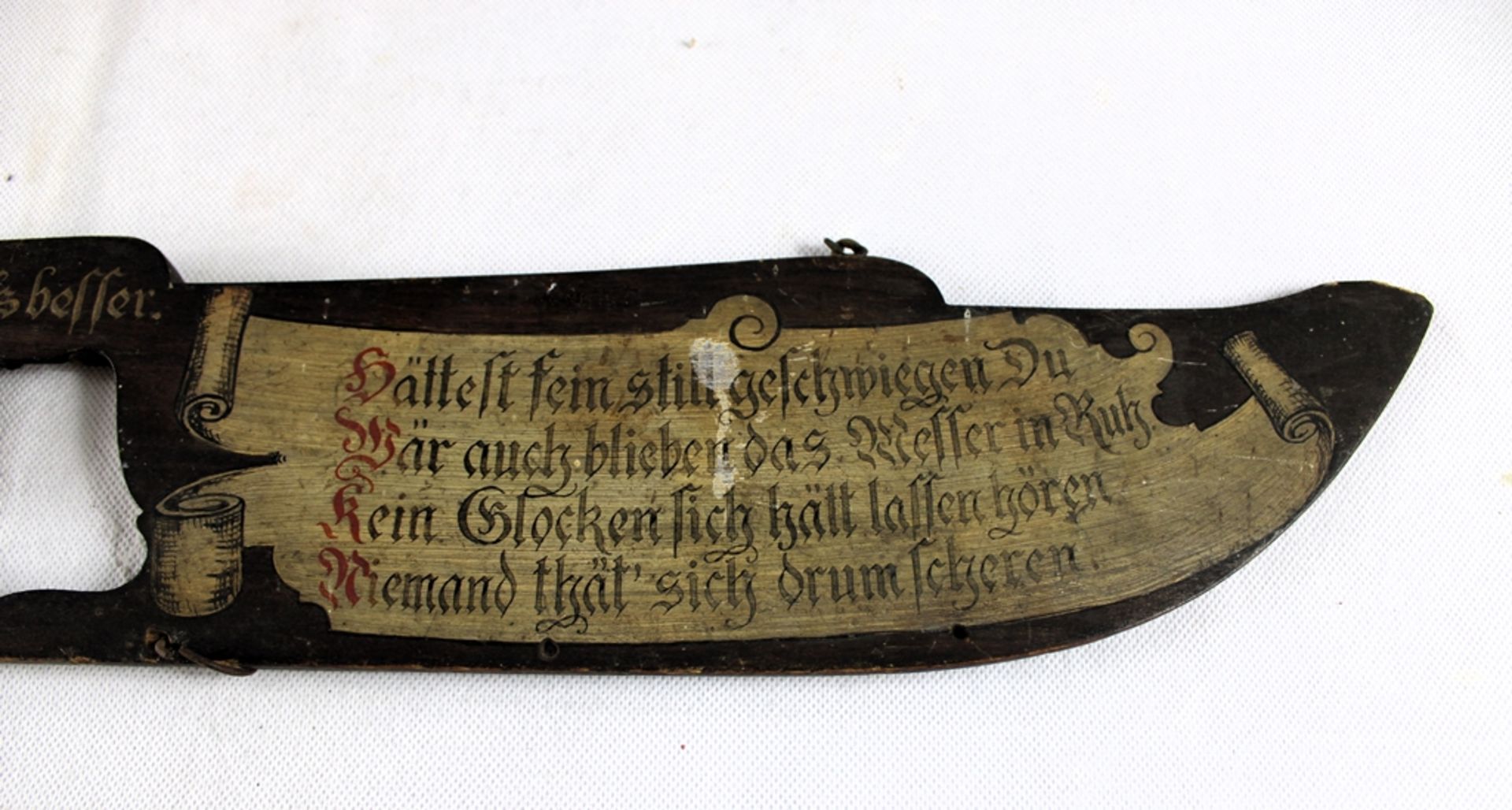 Seltenes Ziermesser Holz teils Schnitzereien um 1900, evtl. Stammtisch Schild oder Geschäftsschild, - Bild 3 aus 3