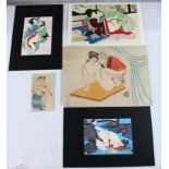 Shunga Bilder erotische Darstellungen Japan Konvolut 5 St., tlw. handkoloriert