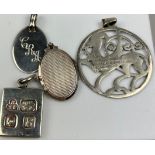 A GROUP OF FOUR SILVER PENDANTS AND LOCKETS (4) Weight 58.2gms