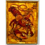 ALEXANDER KRYLOV B.1953 AMBER LOBSTER PLAQUE, signed and dated 2014 in acrylic. Velvet lined with