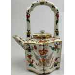 A CONTINENTAL PORCELAIN TEA POT, depicting a royal coat of arms