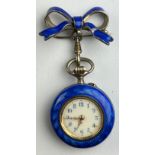 A BLUE ENAMEL AND SILVER SWISS LADIES FOB WATCH CIRCA 1910 Weight: 28.6gms