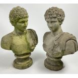 ROMAN BUSTS OF AN EMPEROR, a pair after the antique, reconstituted stone sculptures (2) 60cm x