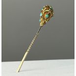 TWO DRESS JEWELLERY PINS, yellow metal with gemstones (2)