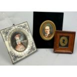 TWO PORTRAIT MINIATURES AND A SILHOUETTE, One signed 'Y.BAUYE' The other 'Mea Lindeberg'