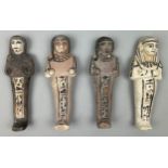 FOUR EGYPTIAN HIEROGLYPHIC SHABTIS, presumed Grand Tour. Two have been tested using Thermo-