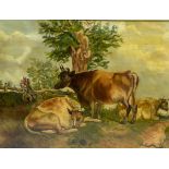 A VICTORIAN OIL AND CANVAS PAINTING, depicting cattle grazing in a field, signed 'Susan Oakman,