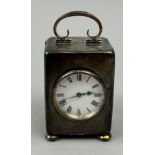 A SILVER CASED MINIATURE CARRIAGE CLOCK BIRMINGHAM CIRCA 1920, 'Made in France' stamped within.