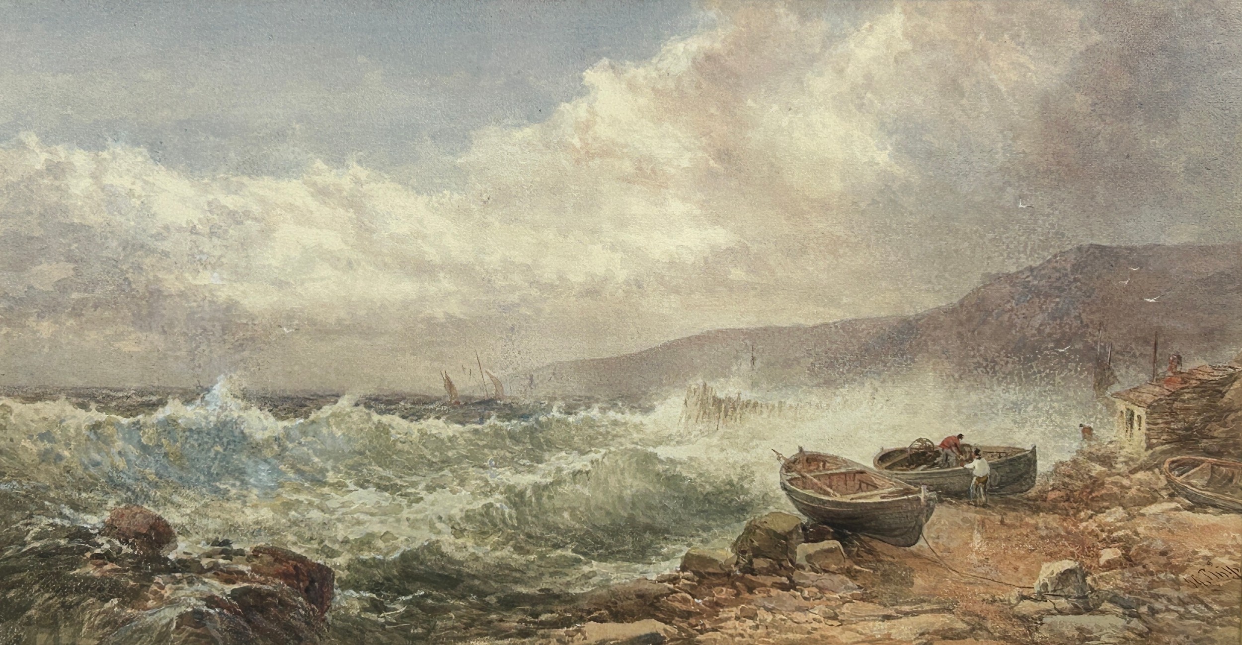 JAMES GEORGE PHILP, RI (1816-1885) SCOTTISH COASTAL SCENE, mounted in gilt frame and glazed