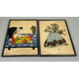 A SET OF TWO FRENCH PAINTED GLASS PICTURES
