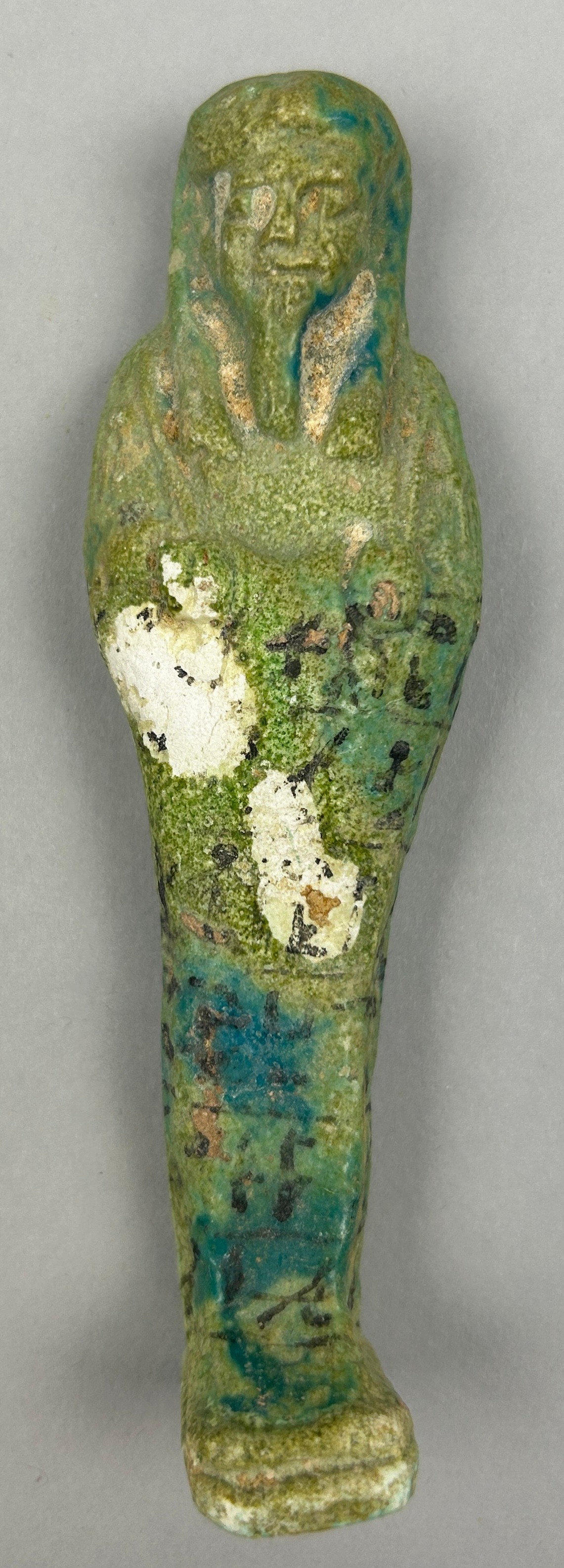 THREE EGYPTIAN GREEN FAIENCE SHABTI'S, possibly ancient. - Image 8 of 11