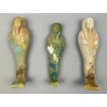 THREE EGYPTIAN GREEN FAIENCE SHABTI'S, possibly ancient.