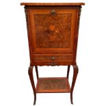 AN EARLY 20TH CENTURY FRENCH BUREAU, with marquetry inlay of foliate design and brass galleried top.