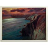 ROBIN PICKERING (BRITISH), "Cornish cliffs after sunset" 64cm x 48cm