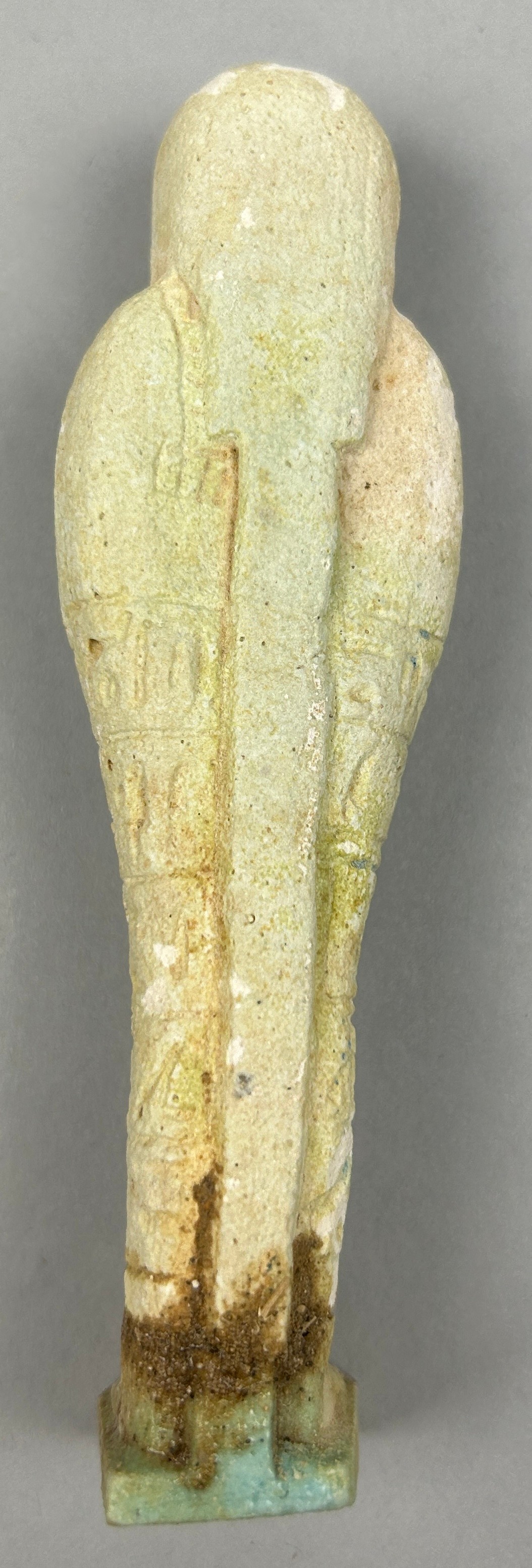 THREE EGYPTIAN GREEN FAIENCE SHABTI'S, possibly ancient. - Image 6 of 11