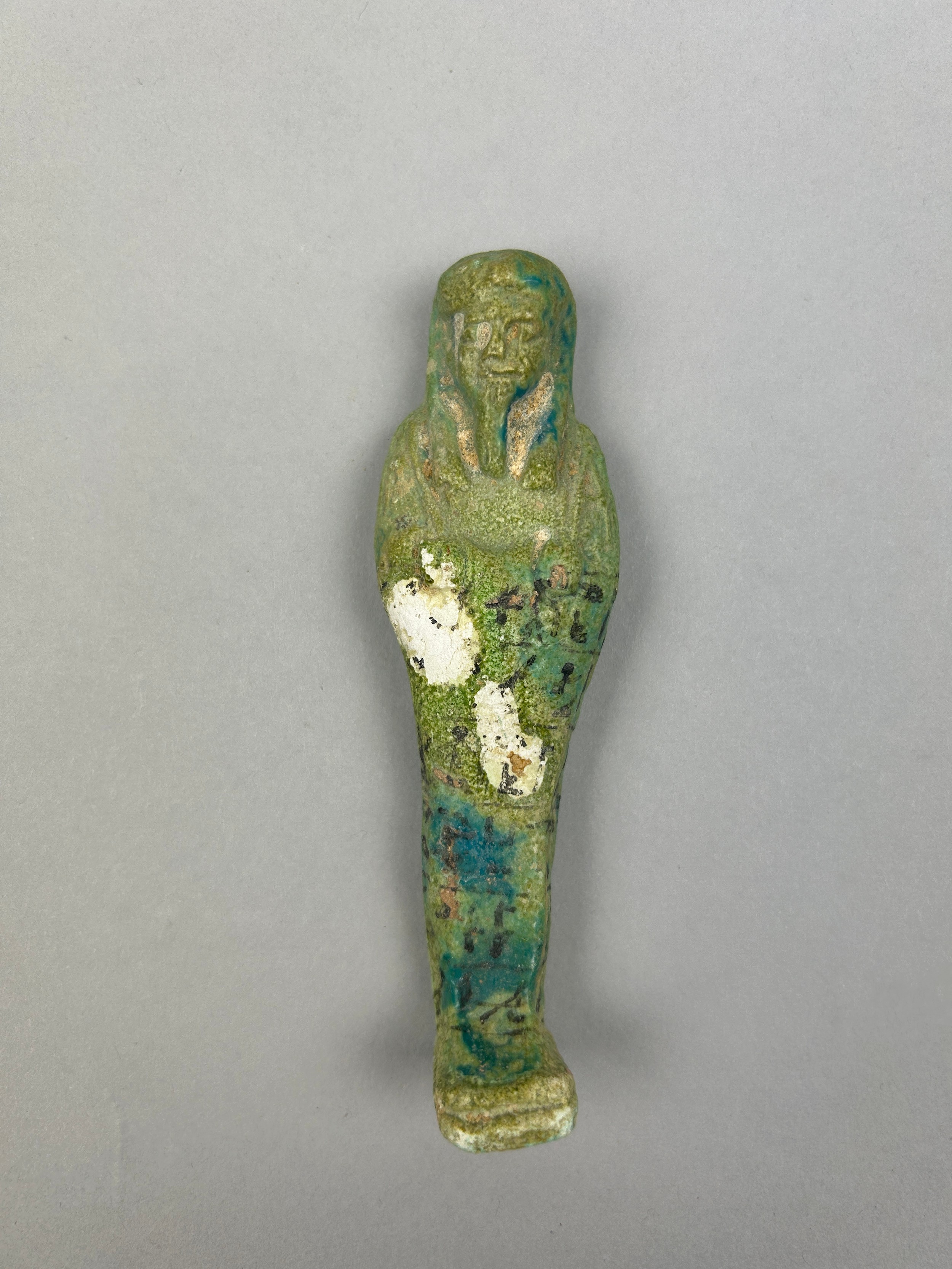 THREE EGYPTIAN GREEN FAIENCE SHABTI'S, possibly ancient. - Image 9 of 11