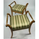 A PAIR OF SWEDISH WINDOW SEATS, upholstered in the Regency stripe