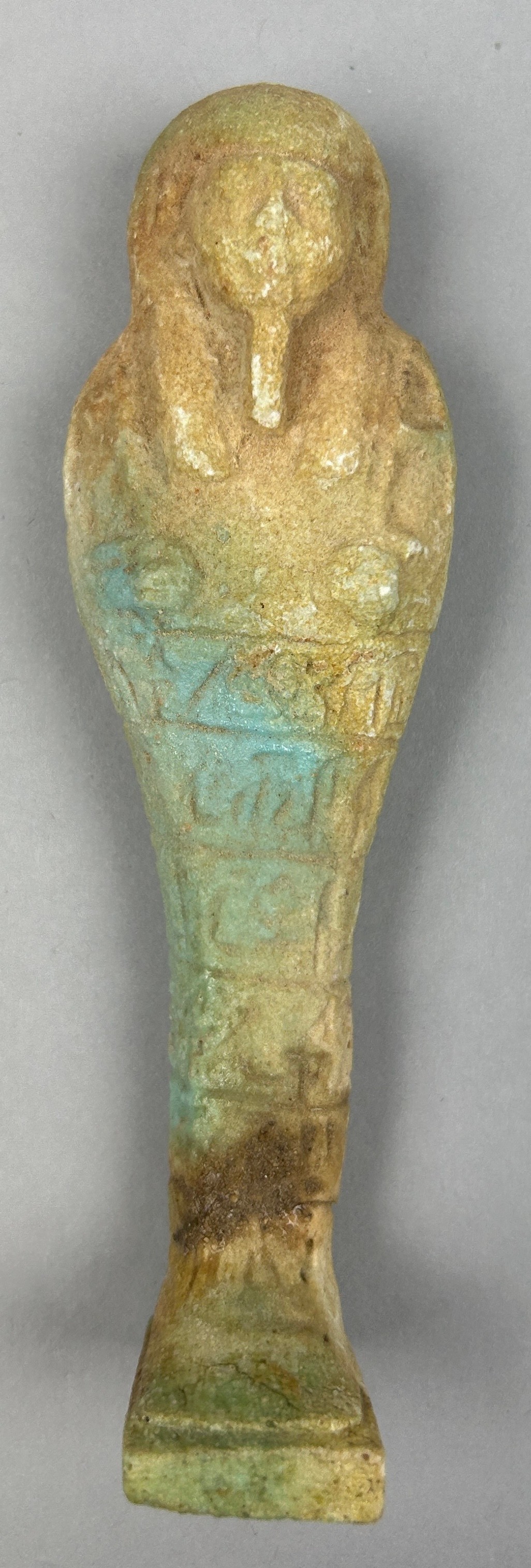 THREE EGYPTIAN GREEN FAIENCE SHABTI'S, possibly ancient. - Image 11 of 11