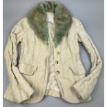 A CELINE LADIES JACKET WITH GREEN COLOURED MINK FUR COLLAR