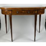 A SHERATON DESIGN GEORGE III TEA TABLE, late 18th century rosewood cross banded with satinwood shell