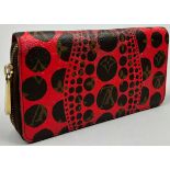 A LOUIS VUITTON X YAYOI KUSAMA WALLET, red and brown monogram leather with zipped inner