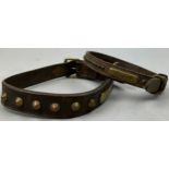 A SET OF TWO LEATHER DOG COLLARS
