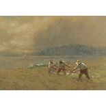ERNEST PILE BUCKNALL (1861-1935) 'THE MOWERS NEAR THE DART', watercolour mounted in a gilt frame.