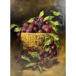 AN EARLY 20TH CENTURY ENGLISH SCHOOL OIL ON CANVAS OF FRUITS, signed 'Alice Daniel 1912' 60cm x 44cm