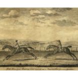 AN 18TH CENTURY ENGRAVING OF BAY MALTON BEATING GIMCRACK AT NEWMARKET RACES FOR 1000 GUINEAS 25cm