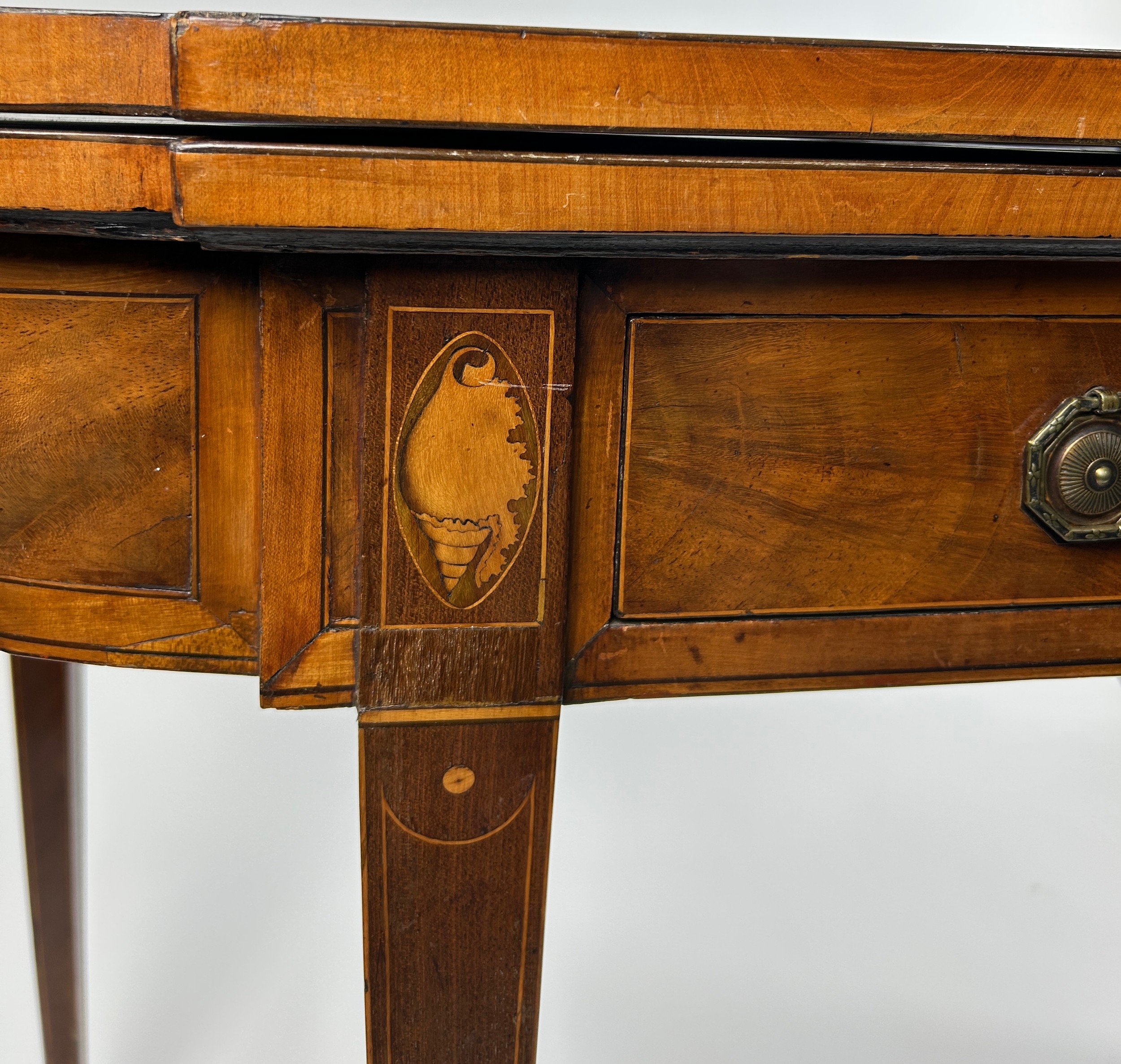 A SHERATON DESIGN GEORGE III TEA TABLE, late 18th century rosewood cross banded with satinwood shell - Image 3 of 7