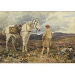 A SCOTTISH WATERCOLOUR OF A HORSE AND A GIRL, dated 1883 and signed indistinctly. 65cm x 50cm