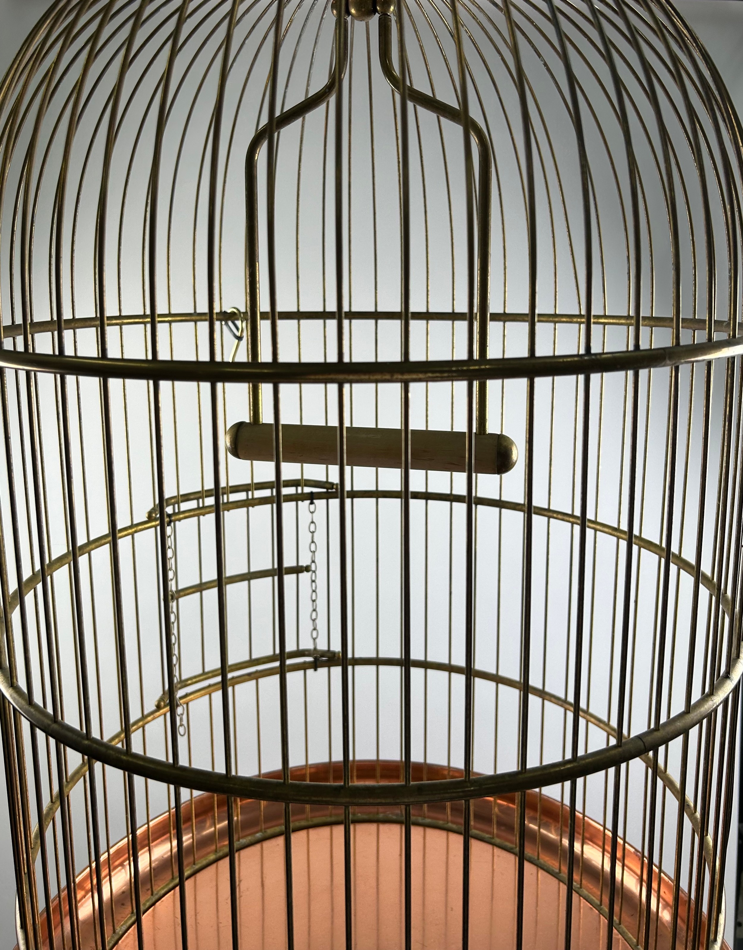 A BRASS BIRD CAGE ONCE BELONGING TO DERREN BROWN'S PARROT "RASPUTIN", BY JAMES DURANT. 215cm x - Image 2 of 4