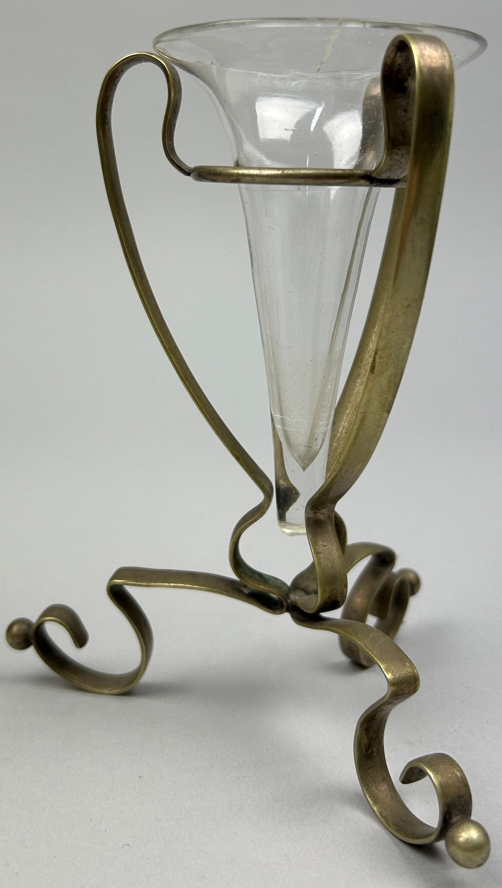 ATTRIBUTED TO WILLIAM ARTHUR SMITH BENSON (1854-1924), conical glasses in art nouveau brass stands - Image 2 of 3