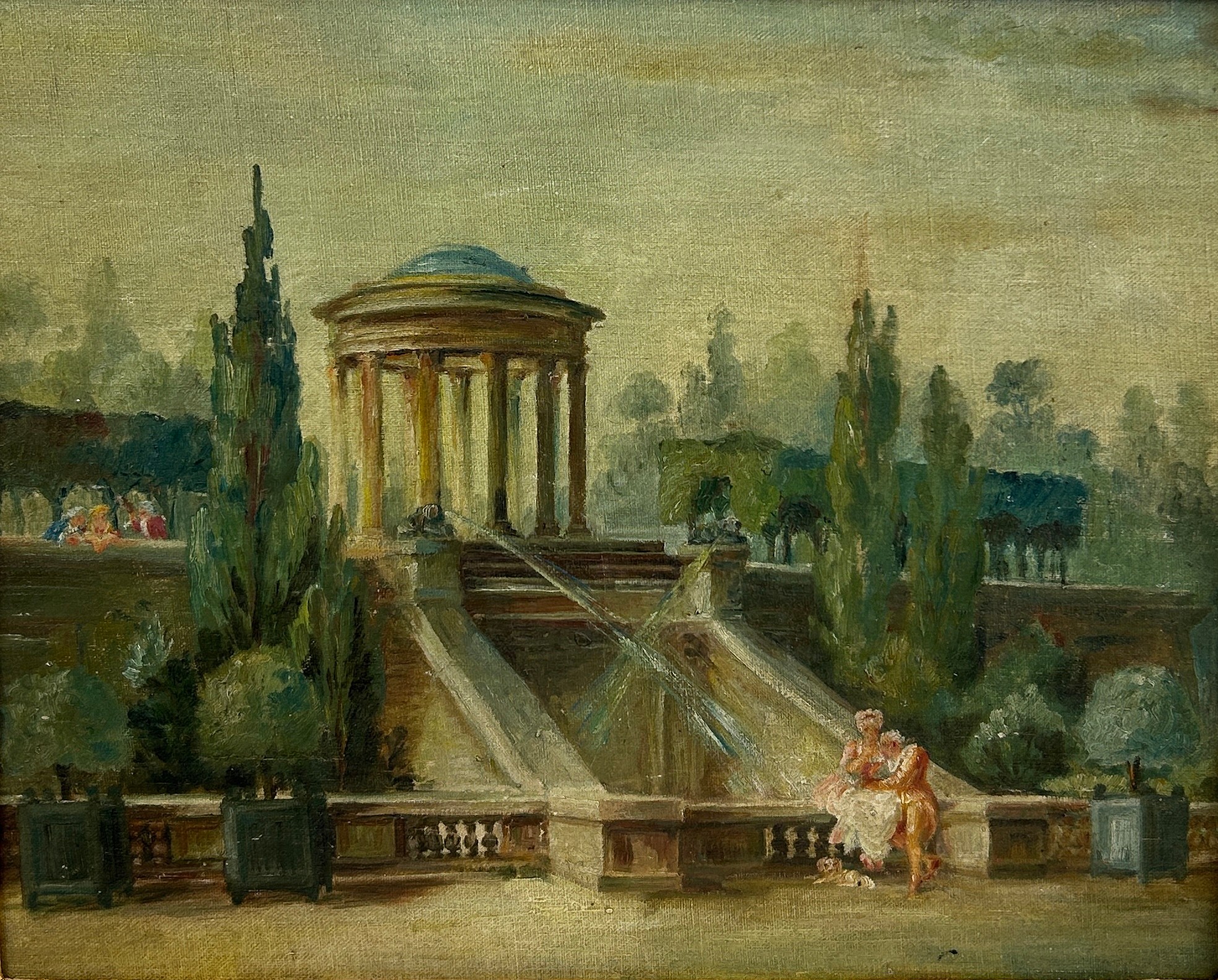 19TH CENTURY CONTINENTAL SCHOOL, 'Figures in the Gardens of Trivoli, Italy', oil on canvas 39cm x