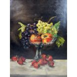 AN EARLY 20TH CENTURY ENGLISH SCHOOL OIL ON CANVAS OF FRUITS, signed 'Alice Daniel 1912' 60cm x 44cm