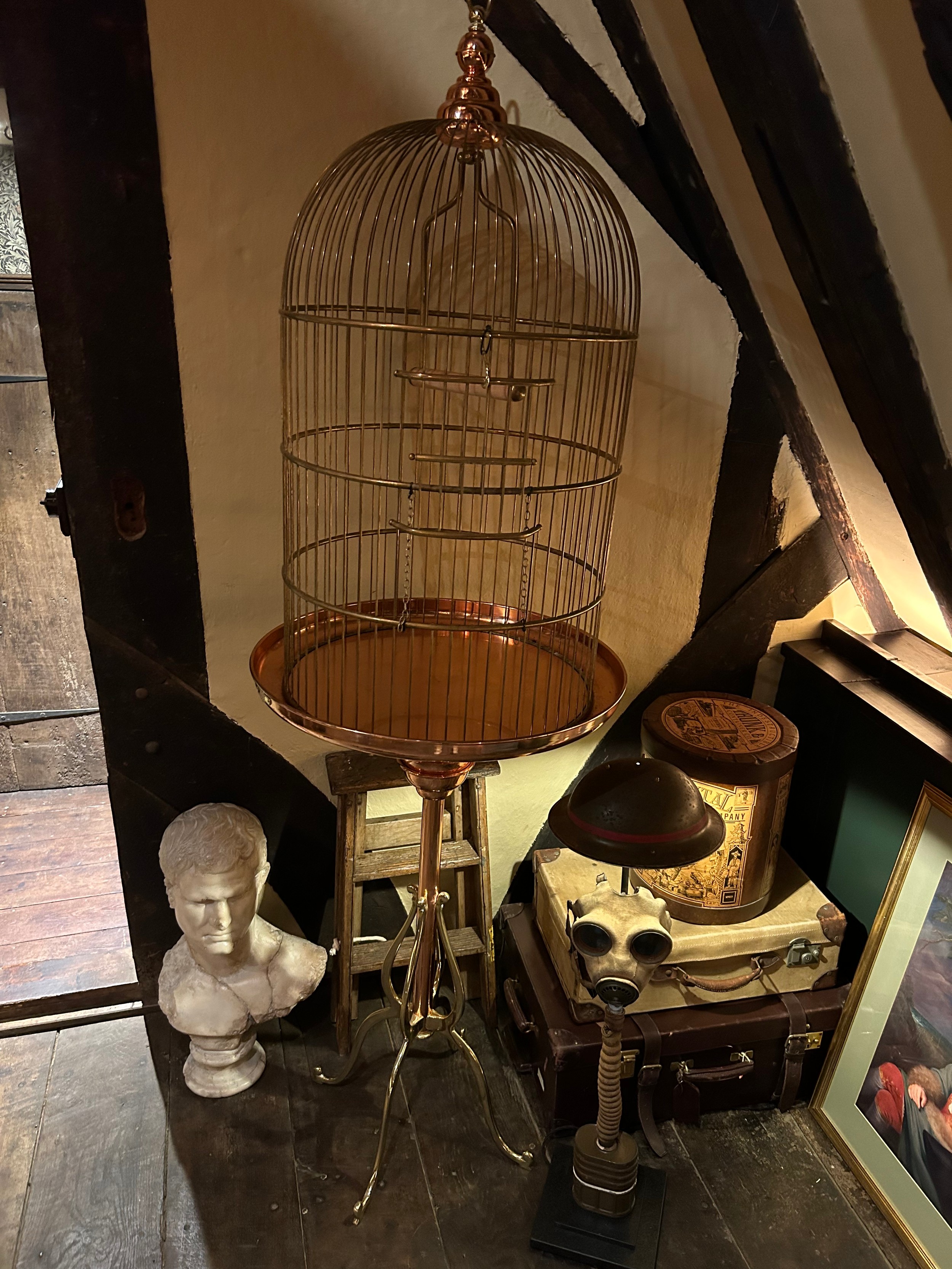 A BRASS BIRD CAGE ONCE BELONGING TO DERREN BROWN'S PARROT "RASPUTIN", BY JAMES DURANT. 215cm x - Image 4 of 4