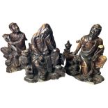 THREE CHINESE HARDSTONE FIGURES, depicting figures at worship. Numbered to verso (3) All with