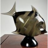 A MURANO BLACK AND WHITE GLASS FISH, signed indistinctly to base